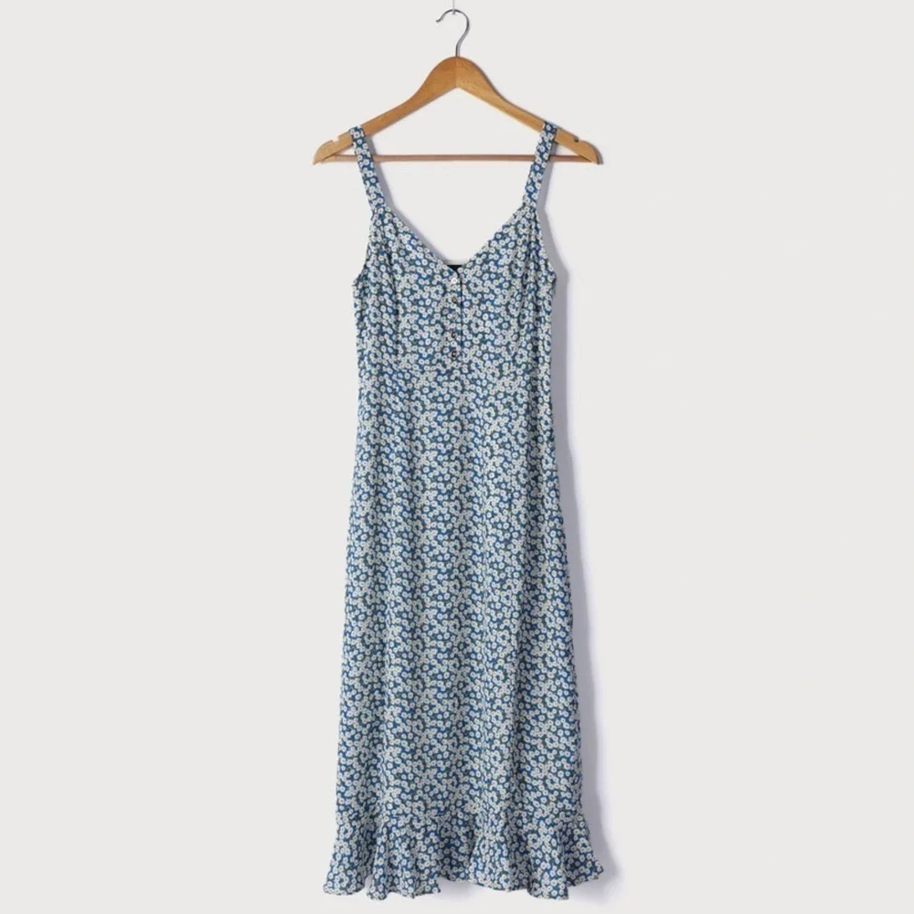 Lulu’s Darling Daisy Blue Floral Midi Dress Size Large Nwt - Picture 3 of 11